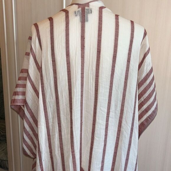 Steve Madden red white striped kimono cover up fringe hem OSFM shawl wrap boho - Picture 6 of 9